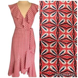 Max Studio Midi Wrap Dress Womens LARGE Ruffled Asymmetric Hem Feminine Romantic